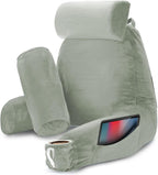 Nestl Reading Pillow Large Bed Pillow, Back Pillow for Sitting in Bed Shredded Memory Foam Chair Pillow, Reading & Bed Rest Pillows Sage Green Back Pillow for Bed, Bed Chair Arm Pillow with Pockets