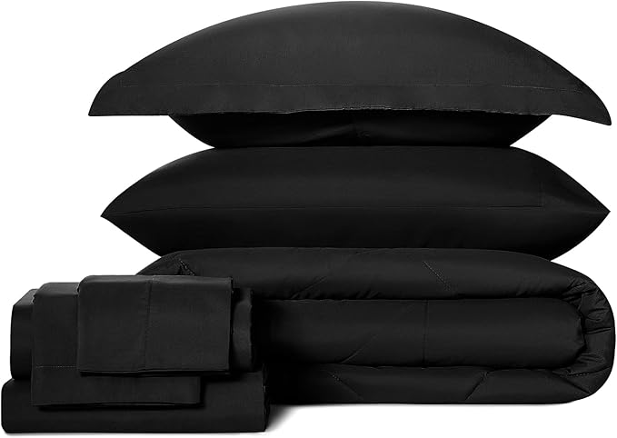 CozyLux Twin Comforter Set with Sheets Black - 5 Pieces Bed in a Bag Twin, All Season Bed Set for Girls and Boys, Bedding Set with Down Alternative Comforter, Sheets, Pillowcase & Sham