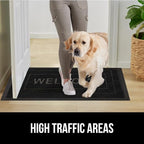 GORILLA GRIP 100% Waterproof All-Season WeatherMax Doormat, 47x35, US Designed Natural Rubber, Stain and Fade Resistant, Low Profile Indoor Outdoor Door Mats, Easy Clean Patio Mat, Black Welcome