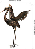 Regal Art & Gift Outdoor Garden Décor, Unique Bird Sculpture, Rustic Metal Bird Statues, Garden Ornaments, Bird Figurine for Lawn, Decorative Sculpture, Crane, Multi, Wings Up, 44" Height