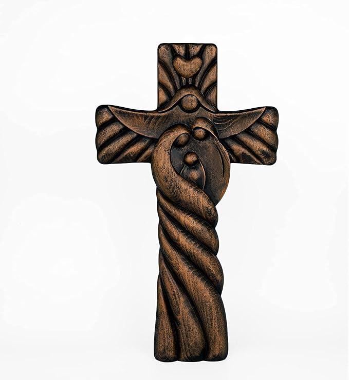 BGCOPPER Holy Family Wall Cross, Handmade Wooden Cross Wall Crucifix, Jesus Cross Wall Decor Art for Home Room Decor Christmas Gifts - 6 Inch