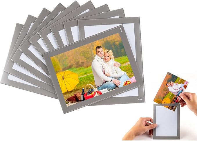 Magnetic Photo Frames with Sliver-Grey Border(4"X6",10 Pack),Magnet Picture Frame Pockets/Postcard Holder,Decorations for Fridge/Lockers/Home/Office/School/Classroom/Whiteboard/Party