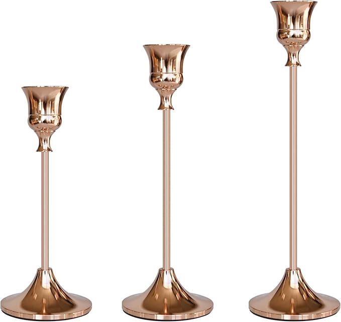 Candlestick Holders Rose Gold, 3 Packs Taper Candle Holder for Candlesticks, Candle Sticks Holder Decor for Home Decor