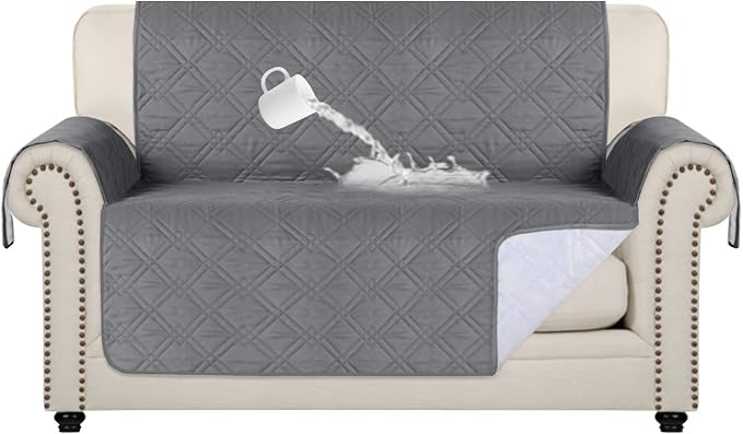 Flamingo P 100% Waterproof Slip Resistant Sofa Slipcover Water Repellent Furniture Protector Quilted Furniture Covers Couch Cover for Pets Non Slip (Seat Width Up to 54") Grey