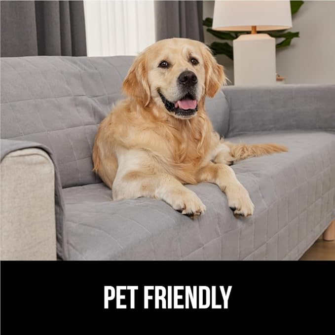 GORILLA GRIP Patented Waterproof Slip-Resistant 23" Chair Protector Cover, for Leather or Fabric Couch Cushion, Large Microsuede Furniture Covers Dogs Pets Machine Washable Slipcover, Gray