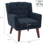 Accent Chair Button-Tufted Upholstered Living Room Chairs Comfy Reading Chair Mid Century Modern Chair with Linen Fabric Lounge Arm Chairs for Living Room Bedroom (Navy Blue)