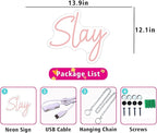 Slay Neon Sign Light Up Letter LED Light Signs Pink Game Room Decor for Girls Bedroom - USB Operated LED Light Sign - 13.9x12.1