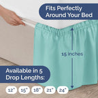 Wrap Around Dust Ruffle Bed Skirt - Spa Blue - for Queen Size Beds with 15 Inch Drop - Elastic Strap - Adjustable Pleated Bedskirt with Brushed Fabric and Wrinkle Free - for Women, Men, Kids & Teens