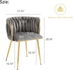 Nrizc Woven Dining Chairs Set of 2, Velvet Upholstered Dining Chairs with Gold Metal Legs, Modern Accent Chairs for Living Room, Dining Room, Kitchen (Grey)