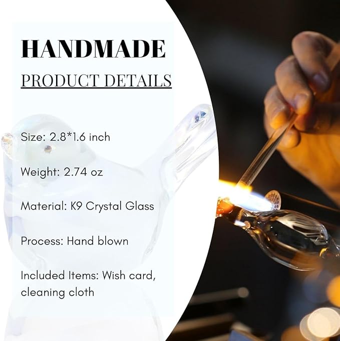 Crystal Glass Bird Figurines - Colorful Decoration Paperweight, Hand Blown Art Animal Collectible, Gift for Women