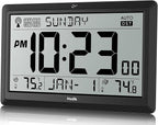 Wall Clock Atomic with Indoor Outdoor Temperature Battery Powered, Easy Reading with 10.5 Inch Large LCD Display, 330FT Range Table Wall Clock with DST, 12/24 Hour for Living Room Kitchen (Black)