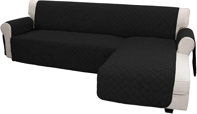 Easy-Going L Shape Sofa Cover - Chaise Lounge Slip Cover Reversible Sofa Protector for Pets, Kids & Furniture (X-Large, Black/Black)