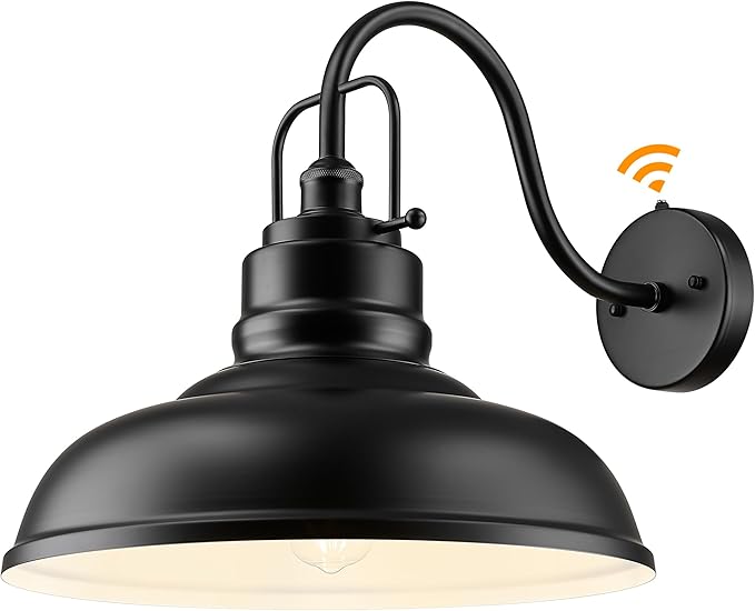 zeyu 18 Inch Dusk to Dawn Outdoor Barn Light, 1-Light Gooseneck Wall Light, Modern Wall Sconce for Garden Garage, Matte Black Finish, 016-1BL-PC BK