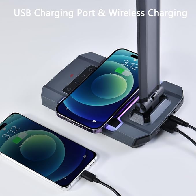 WILIT Gaming Desk Lamp,Music Sync Color Changing Rhythm Light with Wireless Charger and USB Charging Port, LED RGB Ambient Light, Aluminum Alloy Body Touch Table Lamp for PC, Room Decoration(Black)