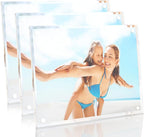 HELPLEX Picture Frames, 3 Pack 8x10 inch Acrylic Picture Frame Clear 8 x 10 Photo Frames Magnetic Picture Frames Ready for Tabletop Display, Effectively Protect Photos from Fading and Yellowing