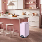 8 Gallon Step On Trash Can with Soft-Close Lid, Stainless Steel Garbage Can Fingerprint Resistant with Removal Inner Bucket, Modern Pink Trash Can for Home, Kitchen, Laundry Room, Office, Bathroom