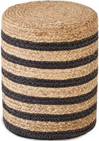 Wimarsbon Ottoman Natural Seagrass Foot Rest Stool Hand Weave Round Foot Stool Pouf Boho Vanity Stools with Non-Skid Mat for Living Room Bedroom Hallway