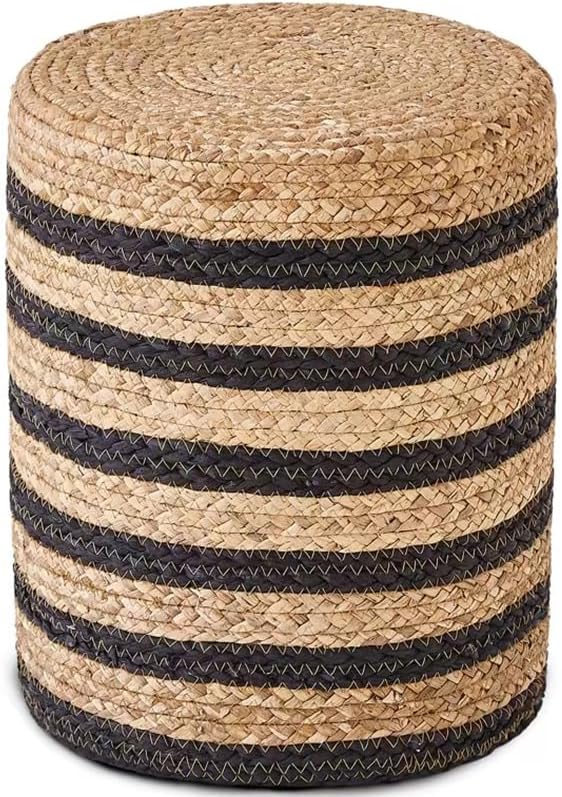 Wimarsbon Ottoman Natural Seagrass Foot Rest Stool Hand Weave Round Foot Stool Pouf Boho Vanity Stools with Non-Skid Mat for Living Room Bedroom Hallway