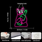 WLHOPE Beer Cat Neon Sign for Wall Decor Adjustable LED Lights Decorations with Dimmable Pink Cute Cat for Bar Kitchen Restaurant Man Cave Birthday Parties