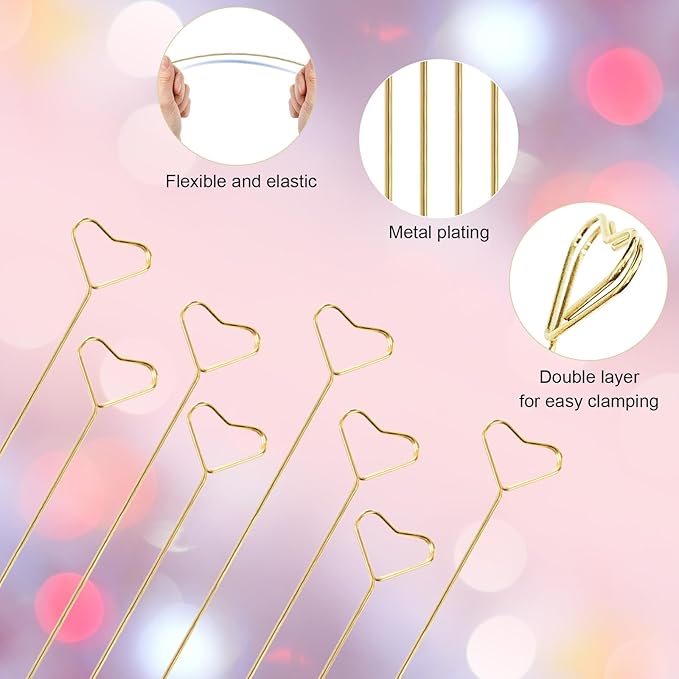 20 Pcs Floral Card Holder Picks, Heart Picture Holders, Photo Holder Pick Stick, Gold Floral Place Card Holder, Floral Picks Clips, Photo Picture Holder for Weddin
