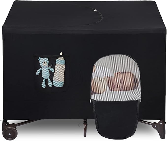 Crib Blackout Cover for Pack N Play - Travel Crib Cover, Breathable Baby Netting Cover/Tent for Indoor or Outdoor Portable Stretchy Blackout Tent, Net Curtains