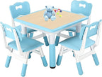 FUNLIO Kids Table and 4 Chairs Set, Height Adjustable Toddler Table and Chair Set for Ages 3-8, Easy to Wipe Arts & Crafts Table, for Classrooms/Daycares/Homes, CPC & CE Approved (5-Piece Set) - Blue