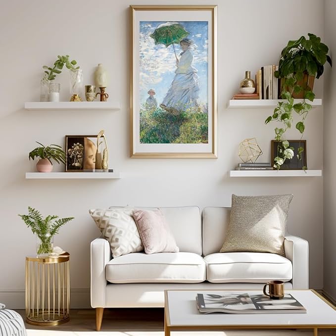 LaVie Home Floating Shelves, 15.6 Inch Wall Shelf Set of 3, Hanging Shelf with Invisible Brackets, Wall Decor for Bathroom, Bedroom, Living Room, Kitchen Storage, Modern White