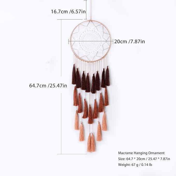Macrame Dream Catcher for Girls - Large Dream Catchers Boho Wall Decor, Handmade Tassels Ornament Colorful for Bedroom Livivng Room Nursery Apartment (Tan)