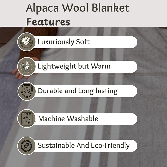 Alpaca Wool Throw Blanket | Super Soft, Lightweight, Breathable and Hypoallergenic | Non-Itchy or Scratchy (Gray White Varicolored, Queen (U.S. Standard))