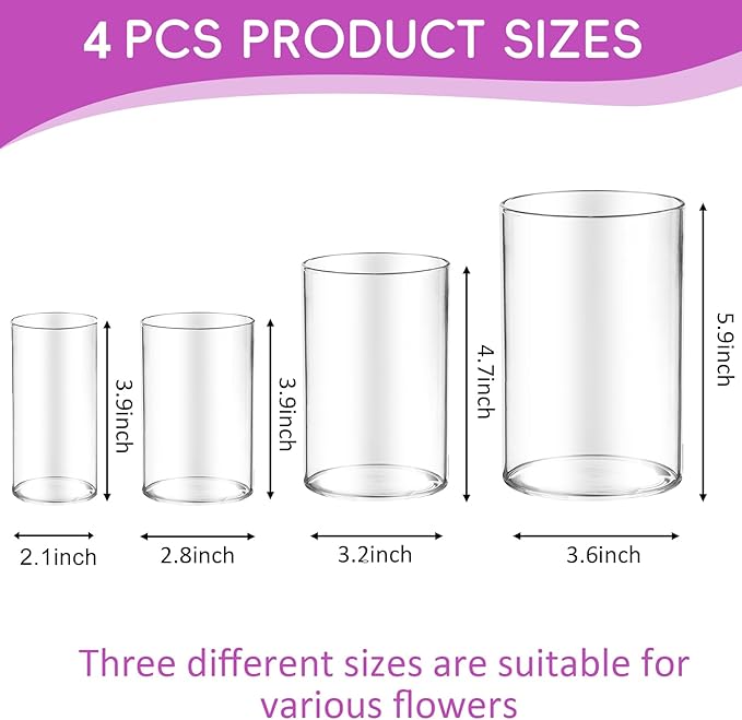 48pcs Glass Vase Cylinder for Centerpieces Small Flower Glass Clear Home Decor Centerpiece Table Flower Vase Decorations for Wedding＆Holiday 4,4,4.7,6Inch Tall
