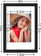 Vittanly 8x12 Picture Frames Set of 9, Shatter Resistant Plexiglass, Display 6x8 Pictures with Mat or 8x12 without Mat, Photo Frames for Wall or Tabletop, Engineered Wood, Black