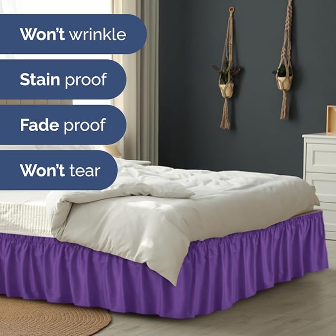 Wrap Around Dust Ruffle Bed Skirt - Purple - Twin/Twin XL Size Beds with 18 Inch Drop - Easy Fit Elastic Strap - Adjustable Pleated Bedskirt w/Brushed Fabric - Wrinkle Free - Women, Men, Kids & Teens