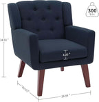 Accent Chairs Set of 2, Button-Tufted Upholstered Living Room Chairs Set of 2, Comfy Reading Chair Mid Century Modern Chairs with Linen Fabric Lounge Arm Chairs for Bedroom (Navy Blue)
