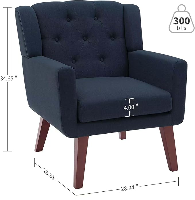 Accent Chairs Set of 2, Button-Tufted Upholstered Living Room Chairs Set of 2, Comfy Reading Chair Mid Century Modern Chairs with Linen Fabric Lounge Arm Chairs for Bedroom (Navy Blue)