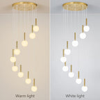 9-Lights Gold Chandelier with Milk White Glass Mid Century Modern Globe Pendant Light for Foyer Living Room Entryway Hallway