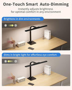 Desk Lamps for Office with Stable Base, 24W Touch Control Brightness Adjustable Tall Desk Lights, Eye-Caring Architect Task Light, Dimmable Brightness & Color Computer Lights for Desktop, Black