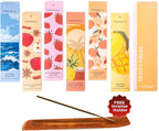 Folkulture Incense Sticks with Holder | Set of 6 (120) Organic Fall Insence-Sticks with 45 Mins Burn Time | Strawberry, Mango, Ocean Breeze, Pineapple Incenses or Fall Scents | Non Toxic Inscents