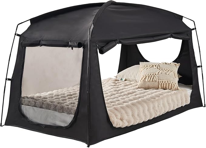 Privacy Blackout Sleep Bed Tent for Adults Kids Portable Bed Canopy Lightweight Breathable Mesh Windows Tents