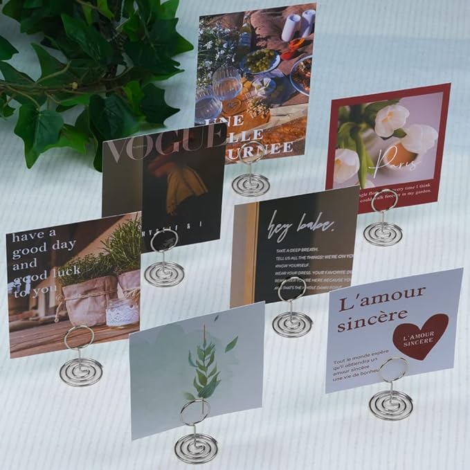 20pcs Mini Place Card Holders, Cute Table Number Holders, Classy Table Card Holder Table Picture Stands, Elegant Wire Photo Holder Menu Memo Clips, Idea for Wedding, Anniversary Party（Silver