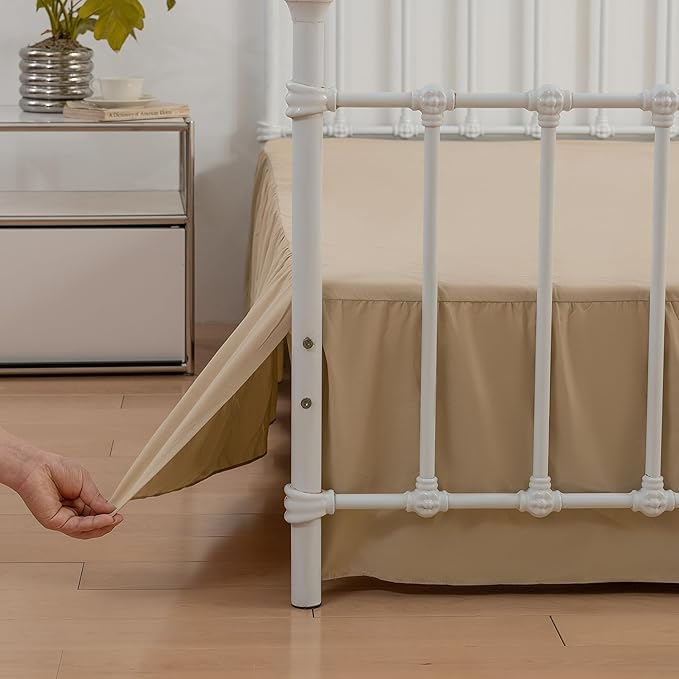 Bed Skirt King Size Ruffled Bed Skirts with Split Corners, 16 Inch Drop Dust Ruffle Bed Skirt with Platform, King,16 Inch, Light Camel