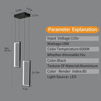 Modern Kitchen Pendant Light Fixture Black 18W LED Pendant Light 2 Rings Rectangle Chandelier Pendant Lighting for Kitchen Island Living Room Dining Room Bedroom