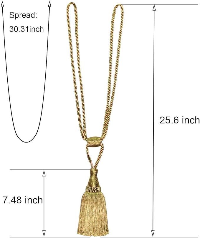 Fenghuangwu Curtain Tiebacks Handmade Elegant Curtain Tie Backs Holdbacks with Tassel for Home Office Decor 2 Pack - Gold