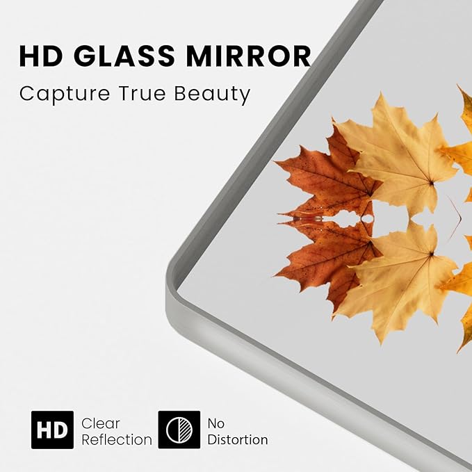 Brushed Nickel Bathroom Mirror 40x32 Inch, Brushed Silver Metal Frame Mirror Wall Mounted, Rounded Rectangle Bathroom Vanity Mirror, Tempered Glass, Anti-Rust, Horizontal/Vertical