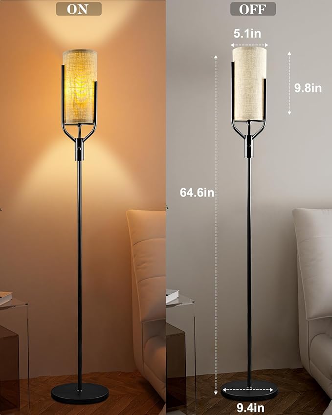 Lightdot 64.6IN Black Floor Lamp Dimmable Linen Shade LED Floor Lamps with 3000K Soft Warm White for Wedding/Party, Modern Tall Lamp for Living Room/Bedroom (Bulbs Included)