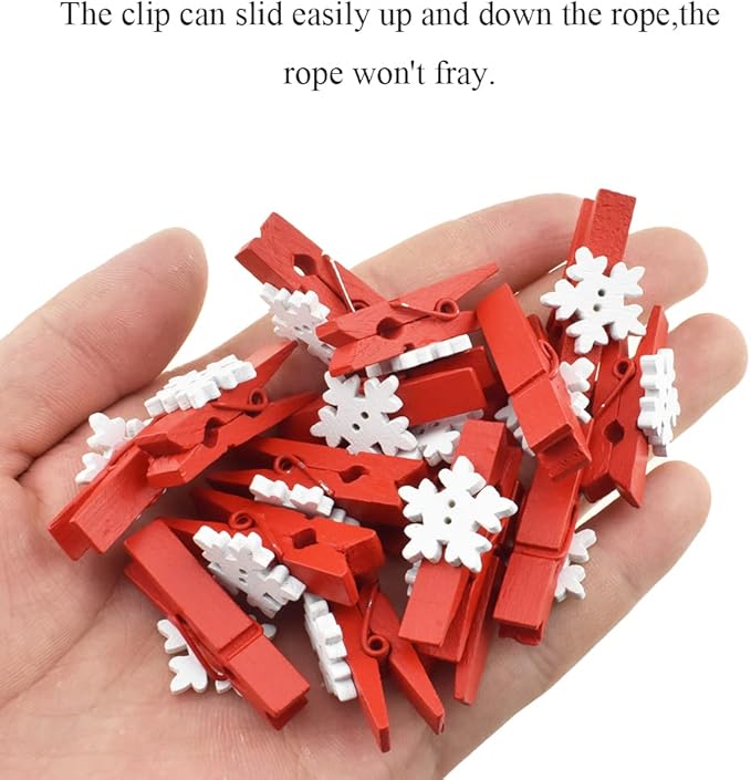 HAHIYO Mini Wooden Snowflake Clothespin Clip Christmas Photo Paper Holders 1.38inch Tight Clamp Not Fray Rope Post Notices Handy Read for Hanging Postcard Wedding Red 50PCS