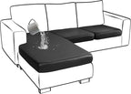 Yates Home 3 Piece Sectional Couch Covers - L Shape Sofa Cushion Covers with Separate Cushions for Both Left/Right Chaise (2 Seater + 1 Chaise, Black PU Leather Slip Cover)