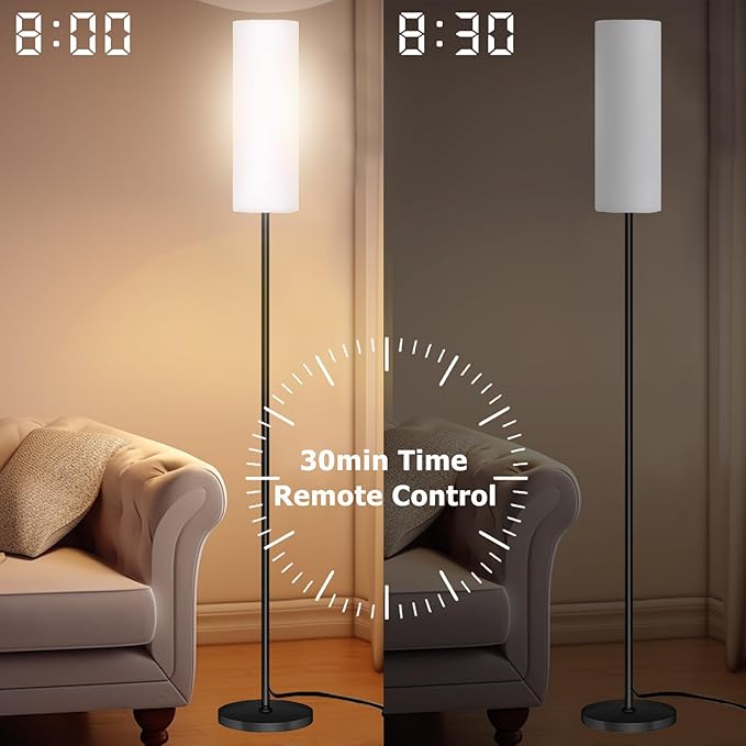 Smart LED Floor Lamp with APP Control & RGB Colors - Dimmable Standing Lamp for Living Room, Bedroom, Gaming - Remote, Timer, 9W Bulb Included, 67" Modern Tall Lamp (White)