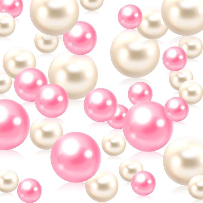 Pink White Vase Filler | 150PCS Pearls Bead for Centerpieces Vases | 8/14/20 mm No Hole Beads, Fake Pearls for Wedding Birthday Theme Party Table Centerpieces Decor