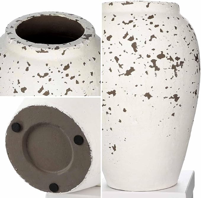 Handcrafted Flower Vase, 10.5" Tall Terracotta Vases, Vintage Rustic Ceramic Vase Décor, Wide Mouth, Matte Finish for Home Office Resto Café Décor