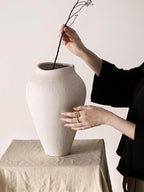 White Ceramic Vase - Large 13.6 Inch Tall Floor Vase for Centerpieces, Farmhouse Rustic Minimalist Home Decor for Living Room, Enterway, Wedding (Sandstone White)